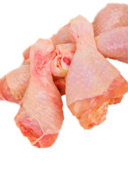 Fresh raw chicken legs. Close up on white background