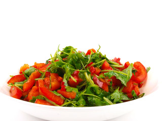 Fresh Coriander and sweet pepper salad. Close up
