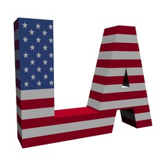 Obraz premium Los Angeles 3d text with American flag on white illustration