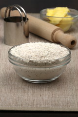 dough ingredients and kitchen utensils