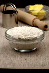 dough ingredients and kitchen utensils