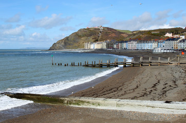 Aberystwyth seaside town North beach in Wales UK.