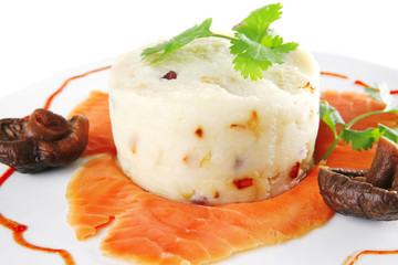 salmon slice with mash