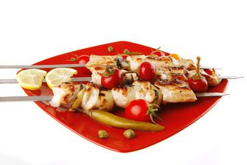 chicken shish kebab with vegetables