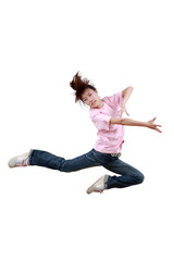 Obraz premium Girl jumping isolated on white background .