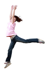 Naklejka premium Girl jumping isolated on white background .