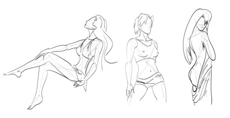 SKETCH. The vector beautiful girl on a white background