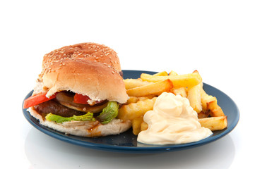 Hamburger with French fries