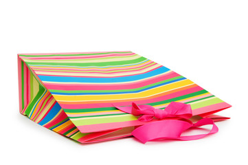 Striped gift bag isolated on the white background