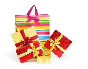 Striped gift bag isolated on the white background