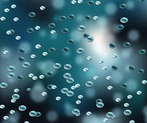 drops of water over the glass with a blue background