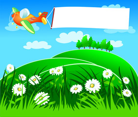 Flugzeug und Banner auf dem Rasen