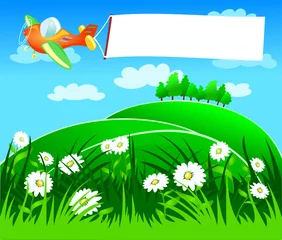 Abwaschbare Fototapete Flugzeuge, Ballon Flugzeug und Banner auf dem Rasen