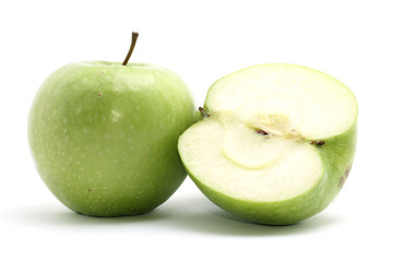 Cross Section of apple isolated on white.