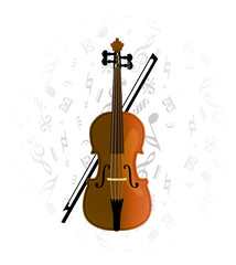 Fototapeta na wymiar cello, violoncello on music note background