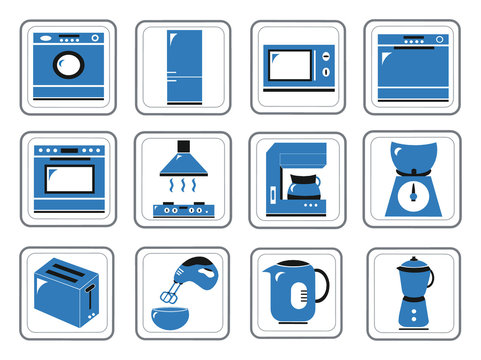 Assorted kitchen appliances icons in a vector illustration