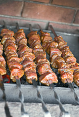 raw kebab, meat on a grill, barbecue