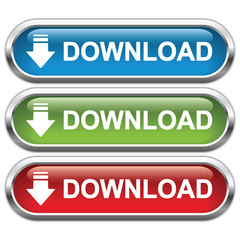 download icon, button, blue glossy with shadow, vector illustrat