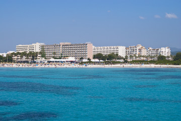 Sa Coma resort town and the Mediterranean Sea, Majorca island