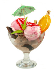 Ice cream in glass bowl with decoration
