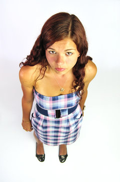 High Angle View of a Young Woman Looking Up