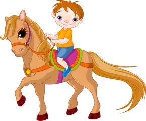 Foto op Plexiglas Pony Jongen te paard