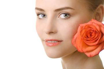 beautiful woman with rose isolated