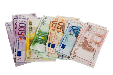 Obraz na płótnie Canvas Banknotów euro ręką wykonane strzyżenie ścieżka włączone