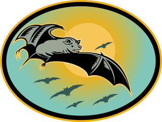 Bat flying with moon in background