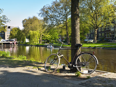 Scenic Bycicle in an Amsterdam Canal