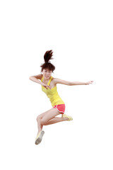 Fototapeta na wymiar Girl jumping isolated on white background .