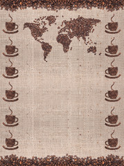 Coffee map made of beans on white background