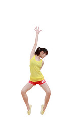 Girl jumping isolated on white background .