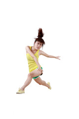 Fototapeta na wymiar Girl jumping isolated on white background .