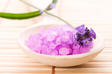 Obraz na płótnie Canvas lavender flower and bath salt. spa and wellness
