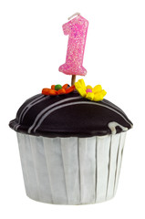 Cupcake with birthday candle for one year old