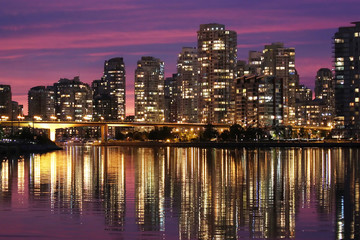 Downtown Vancouver buildings water reflection