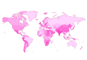 Pink World map with countries