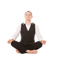 businessman sitting in lotus pose