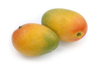 Ripe mangoes over white background