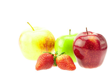 apple and strawberry isolated on white