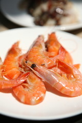 a plate of Delicious prawns in the diningroom
