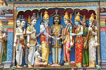 Fototapeta na wymiar Hindu Deities On The facade Of A Temple