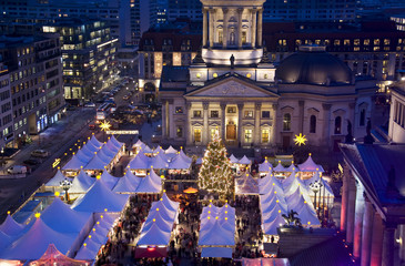christmas market on berlin gendarmenmarkt at night