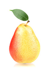 A ripe red and yellow pear