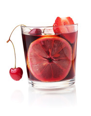 Refreshing fruit sangria with strawberry, orange and cherry