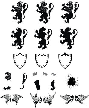 heraldic lion coat of arms set