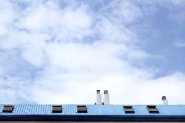 blue steel roof skylight windown chimney sky