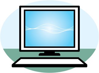 Vector desktop computer illustration – keyboard and monitor
