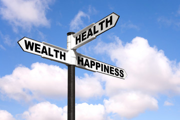 Health Wealth Happiness signpost - 23241360